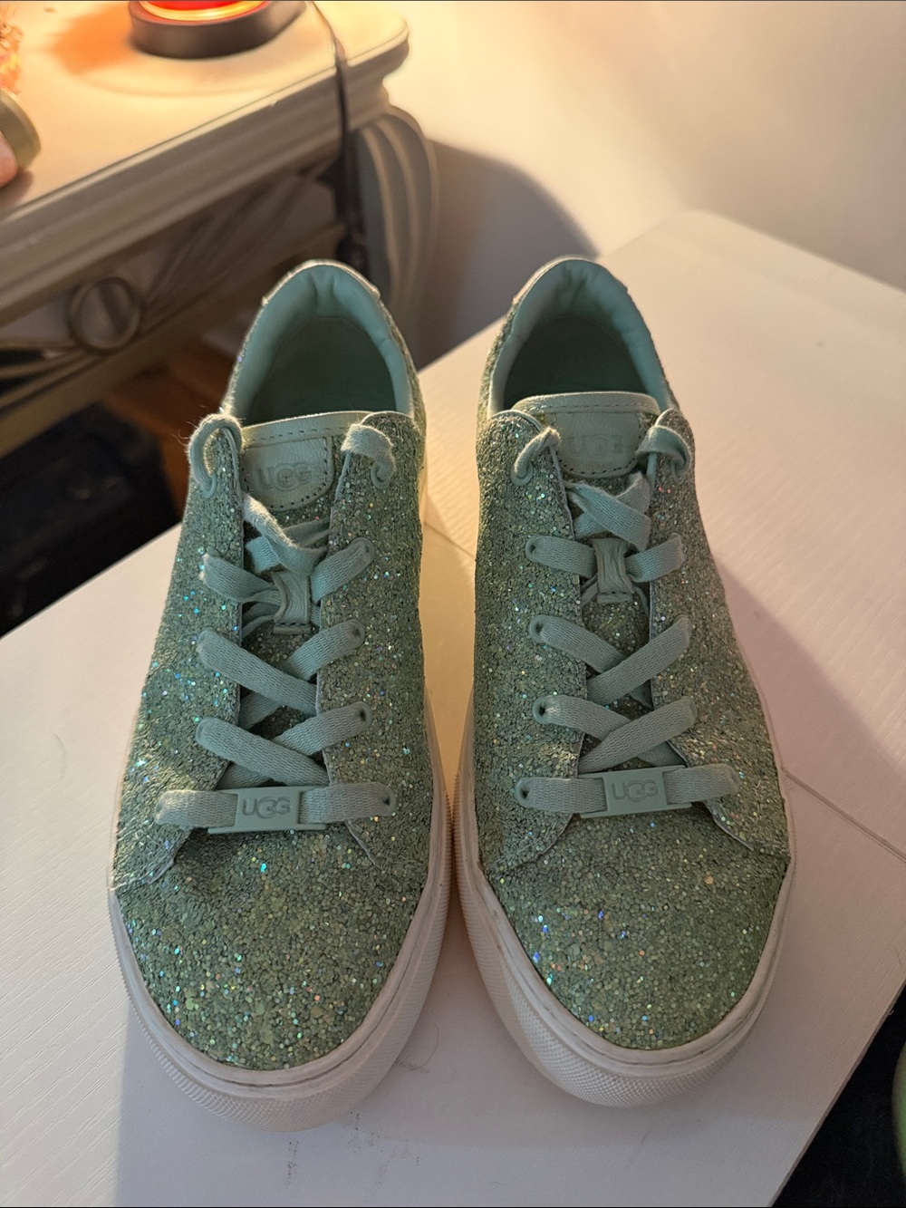 Ugg sparkle sneakers women's size 8. Mint green and white